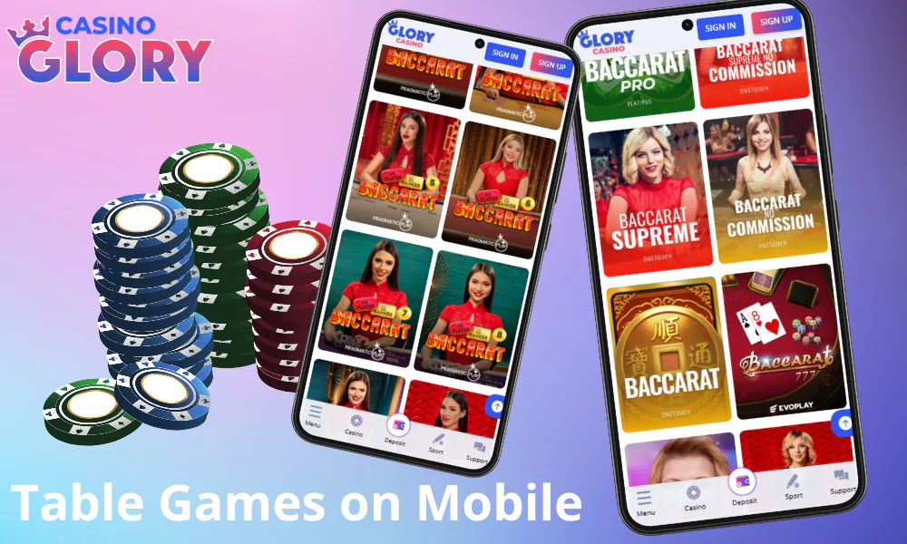 Glory Casino offers table games on mobile devices