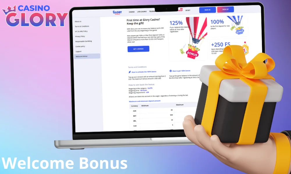 Special welcome bonus from Glory Casino